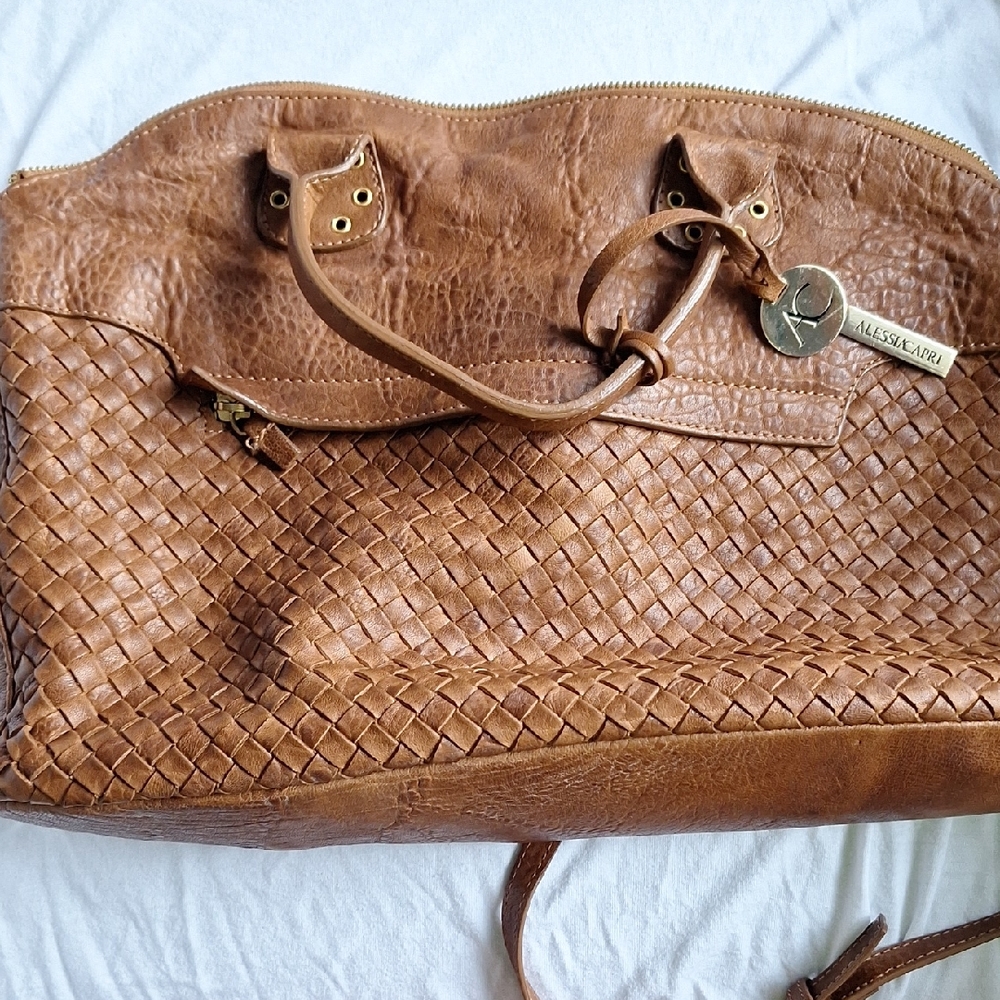 Alessia Capri Brown Leather Woven Tote